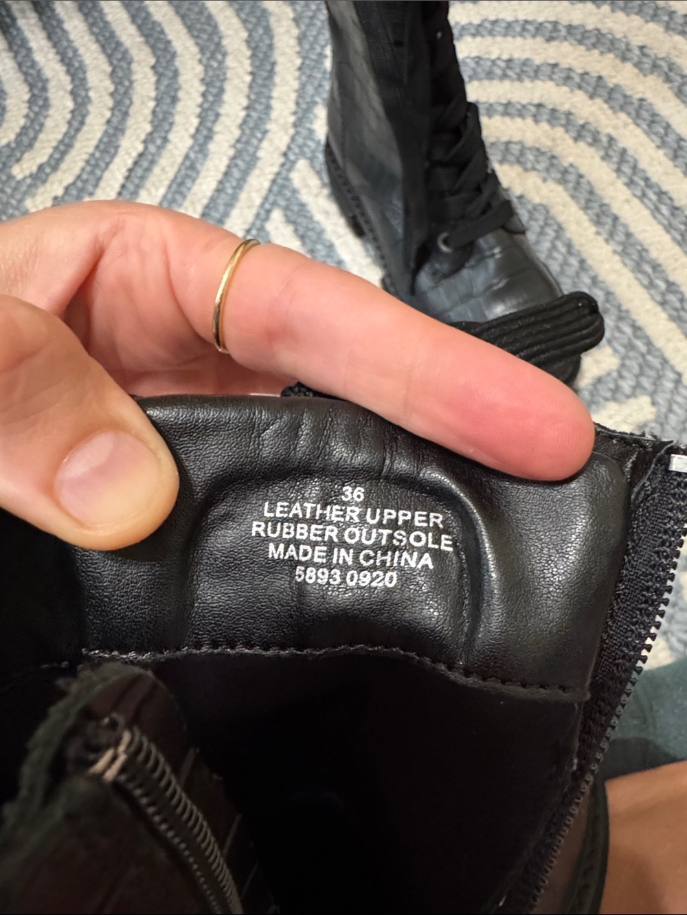 Kurt Geiger Black Croc Embossed Leather Combat Boots EU 36 - Picture 8 of 8
